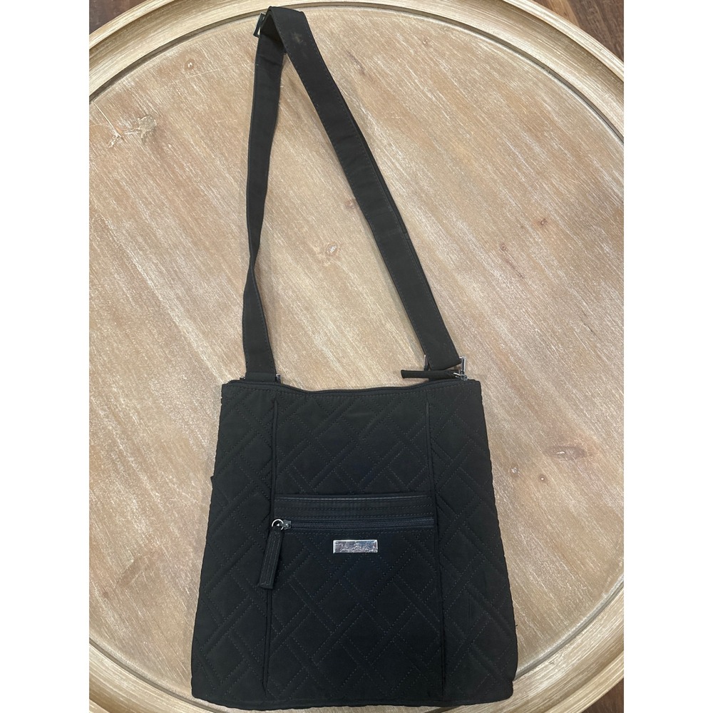 Vera Bradley Black Quilted Microfiber Crossbody Bag Adjustable Strap Messenger